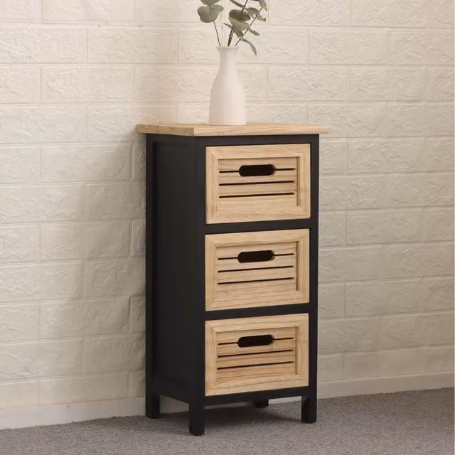Home Source Mostyn Black and Oak Wood Storage Chest, Height: 59.5 cm