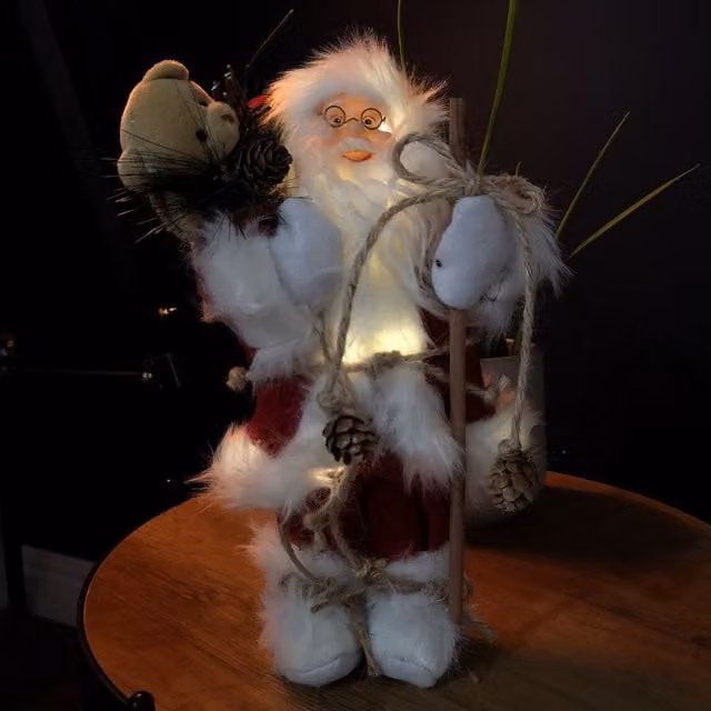 Samuel Alexander Battery Operated Light Up Standing Santa Claus with Brown Woven Sack, Red and White, Height: 30 cm