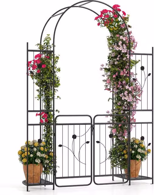 Costway Metal Tall Floral Garden Arch in Black