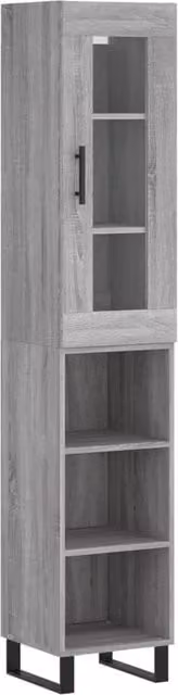 Berkfield Home Grey Sonoma Highboard with Glass Doors and Internal Shelves, W/D/H: 34.5 x 34.5 x 180 cm – 1