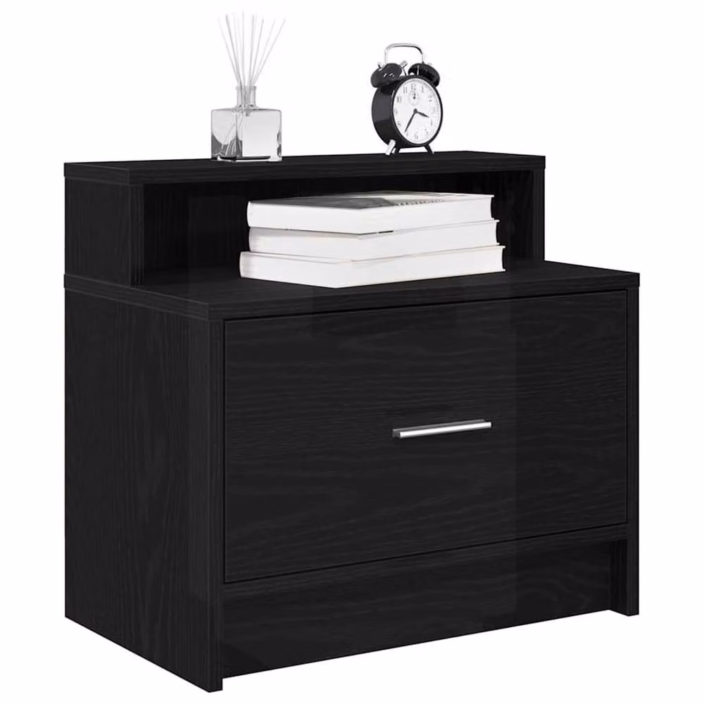 Berkfield Home Set of 2 Bedside Cabinets with Drawer in Black Oak, W: 51 cm, D: 31 cm, H: 47 cm – 2