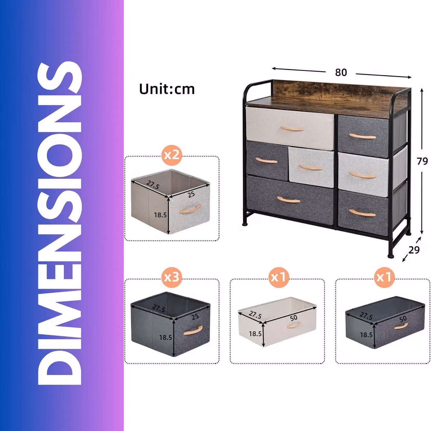 FURNOS 7 Drawer Fabric Bedroom Dresser Storage Organiser in Brown – 4