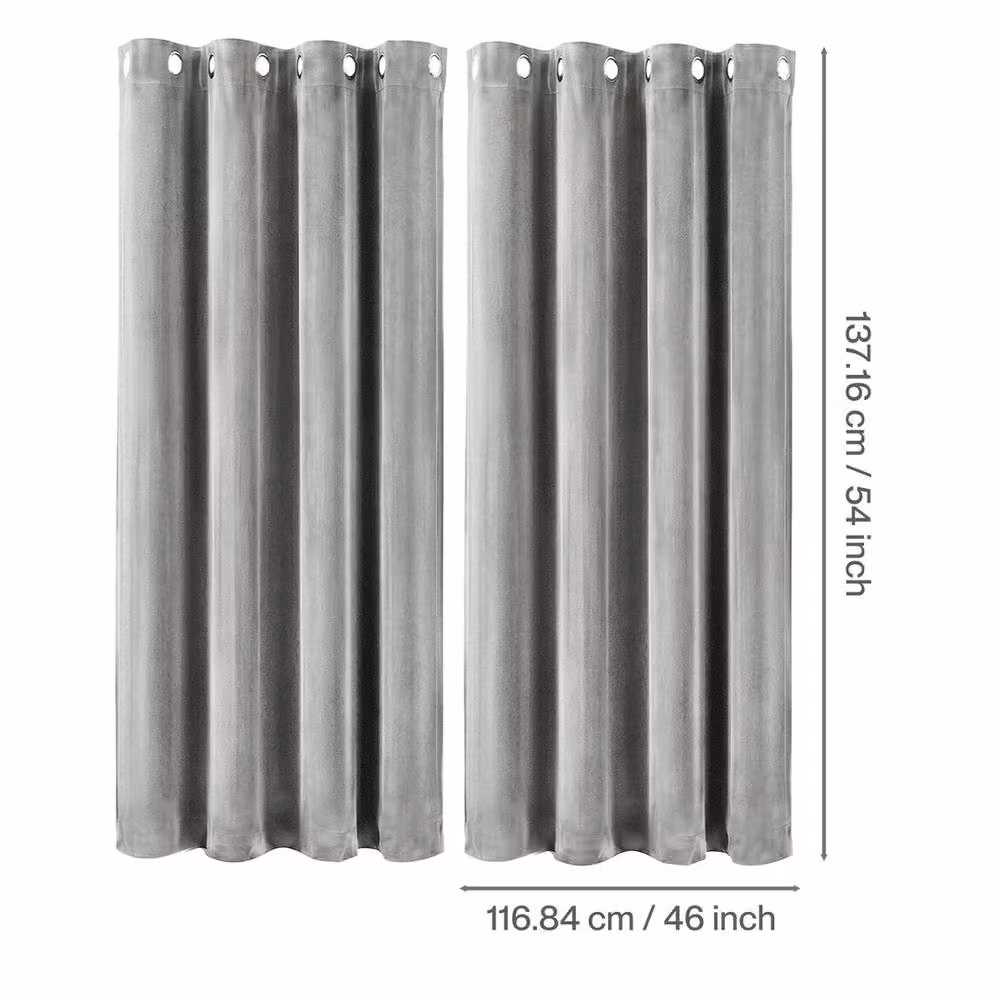 VOGREX Grey Velvet Thermal Blackout Eyelet Curtains – 2