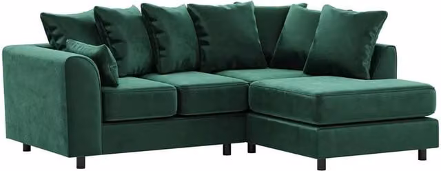 Furnishings For Less UK Brooklyn 3 to 4 Seater L Shaped Corner Sofa in Green Plush Velvet, Right Hand Facing – 1