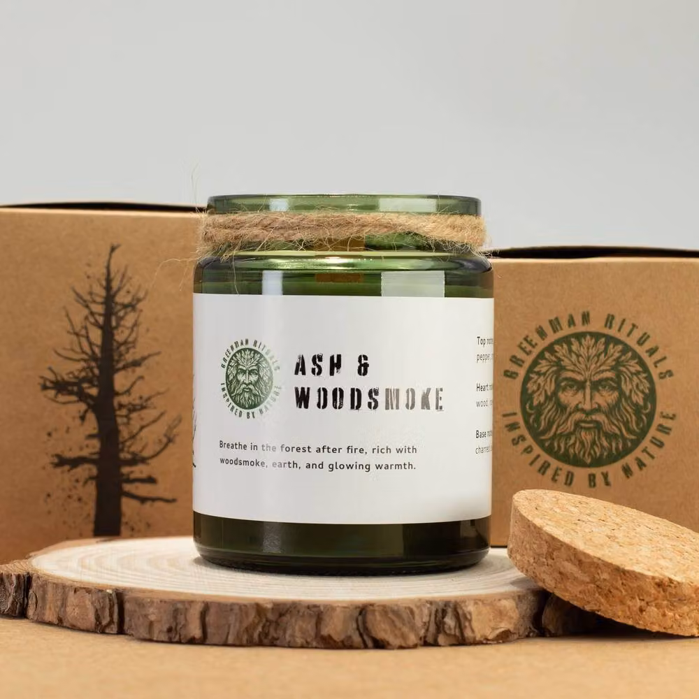 Serenityy Ash & Woodsmoke Woodwick Soy Candle in Green Glass with 26h Burn Time – 4