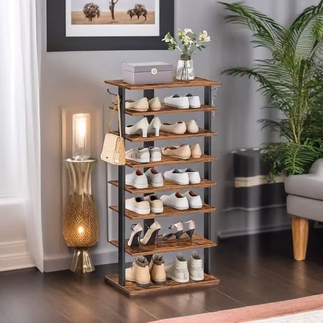 Rafaelo Mobilia 8 Tier Wide Brown Wood Shoe Rack