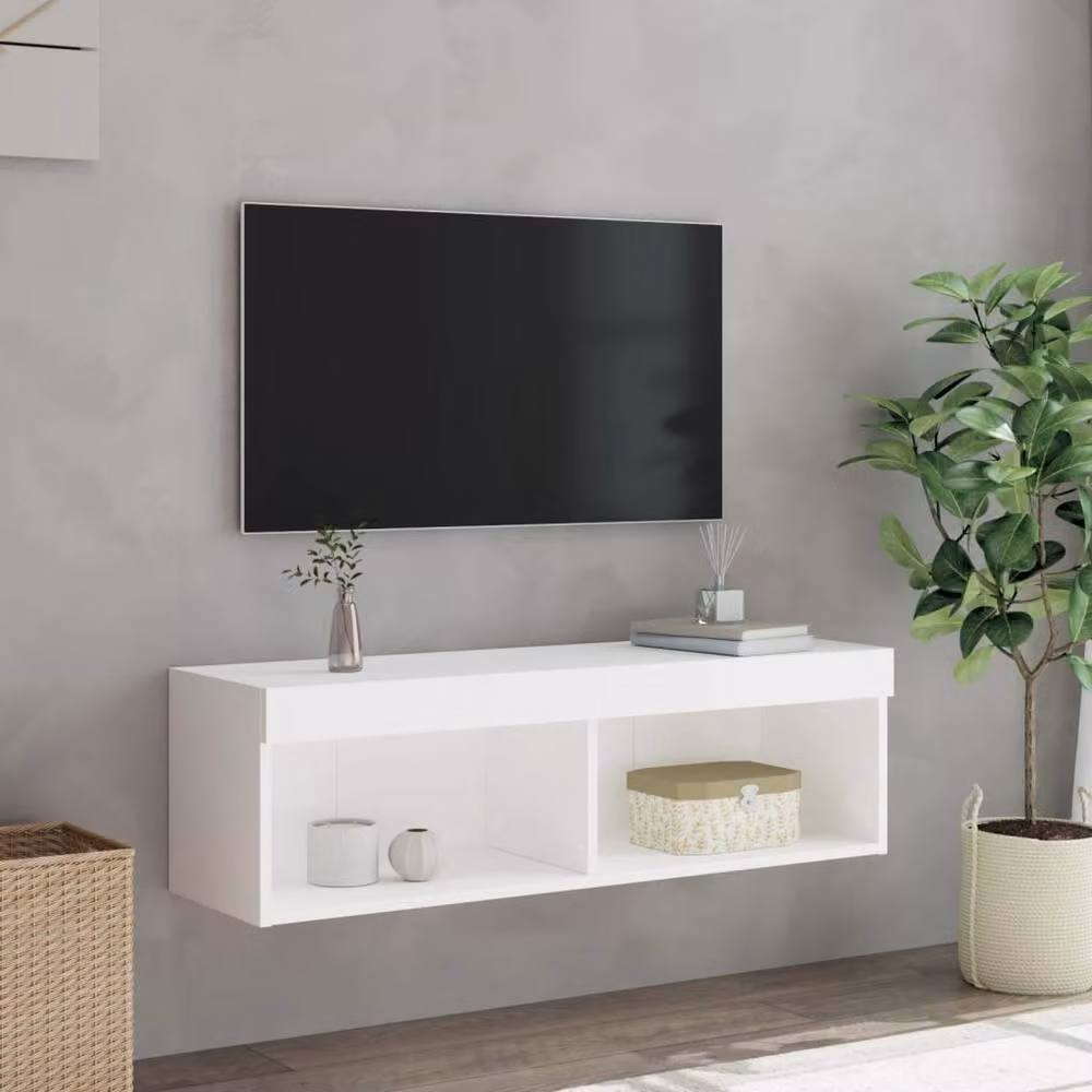 Berkfield Home Modern White TV Cabinet with LED Lights, W: 100 cm, D: 30 cm, H: 30 cm – 4