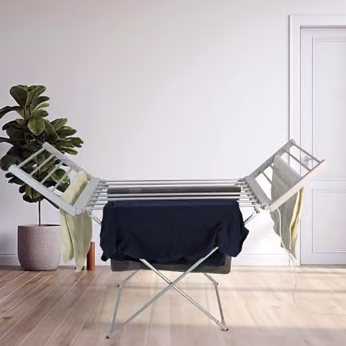 Actiasgear Indoor Electric Heated Folding Clothes Drying Rack, 220W Aluminium 18 Bar Airer, White – 2