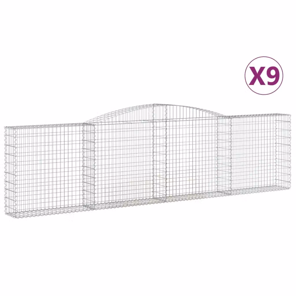Berkfield Home Arched Gabion Baskets, 9 Piece Set, Silver Galvanised Steel, W: 400 cm, D: 30 cm, H: 100-120 cm – 2