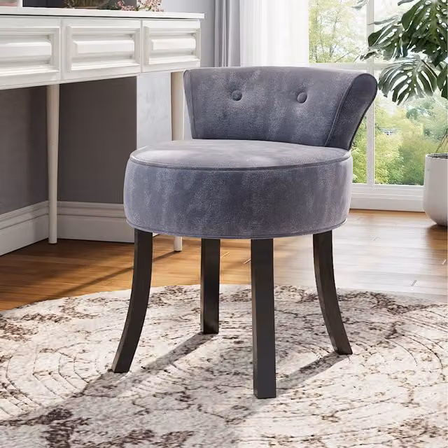Komore Button-Tufted Dressing Table Stool in Grey and Black