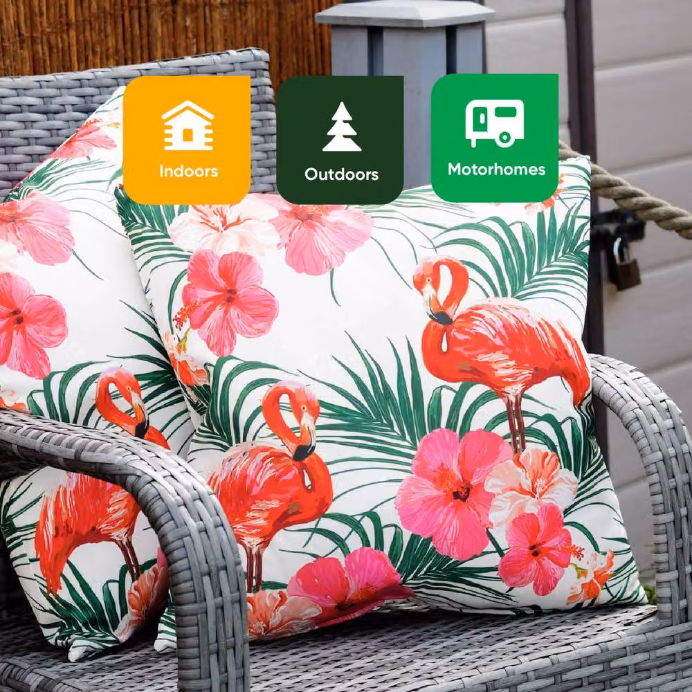 Gardenwize Pack of 2 Multicolour Flamingo and Palm Print Square Outdoor Scatter Cushions – 5