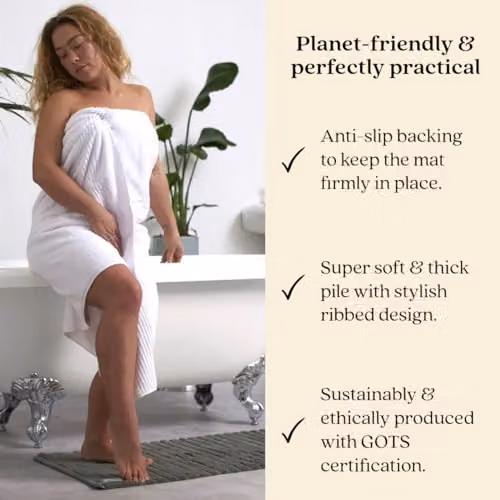 Misona Organic Cotton Non-Slip Ribbed Bath Mat, Dark Grey, W: 80 cm, D: 50 cm – 4