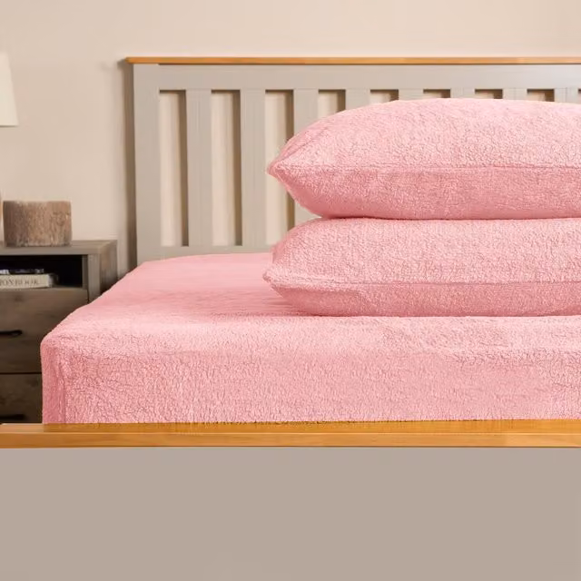 Brentfords Pack of 2 Pink Teddy Fleece Pillowcases, W: 50 cm x L: 75 cm