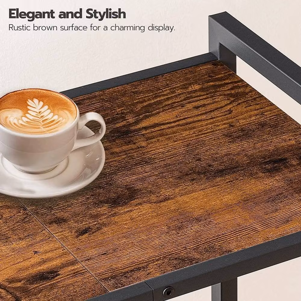 NESTLUNE 3 Tier Industrial Design Rolling Wooden Kitchen Bar in Black – 6