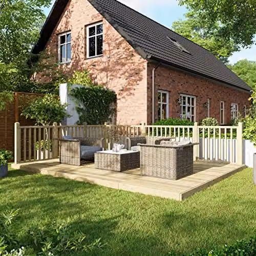Powersheds Premium Wooden Decking Kit with Hand Rails in Brown and Beige