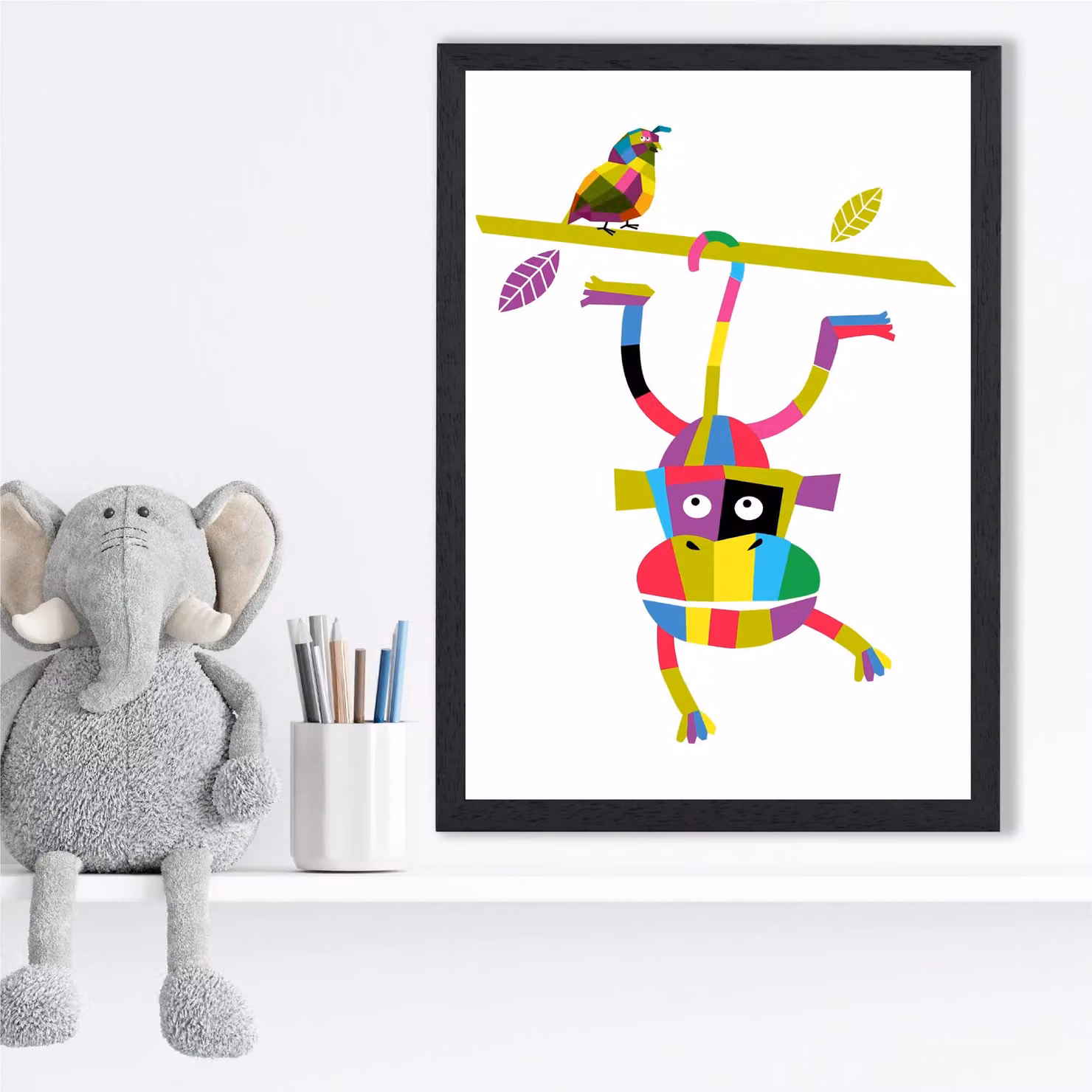 ARTZE Monkey Bright Geometric Animal Framed Print, Multicolour, W/H: 21.0 x 29.7 cm – 2