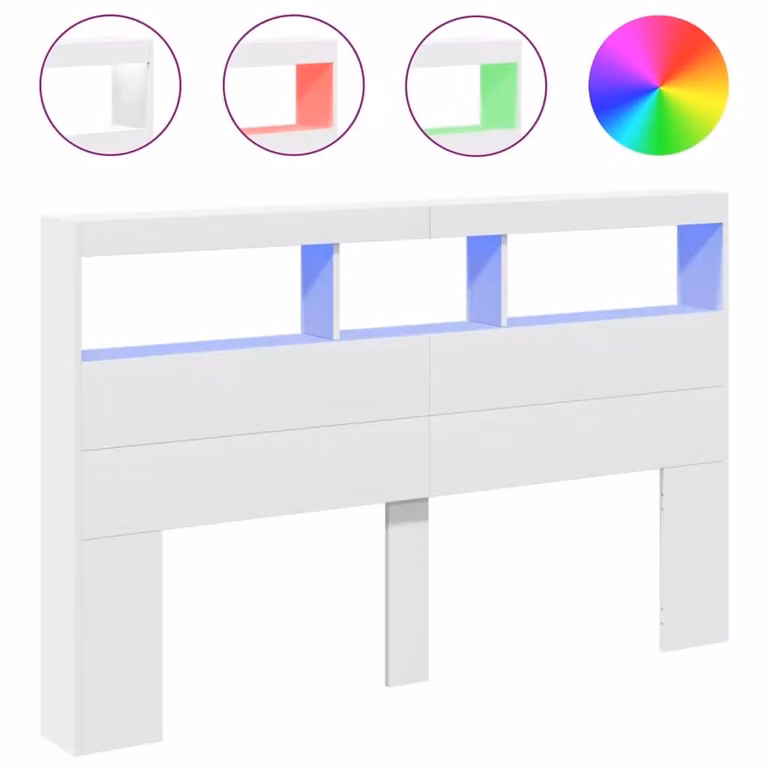 Berkfield Home Modern White Headboard Cabinet with Integrated LED Lighting and USB Charging Port, W/D/H: 160 x 17 x 102 cm