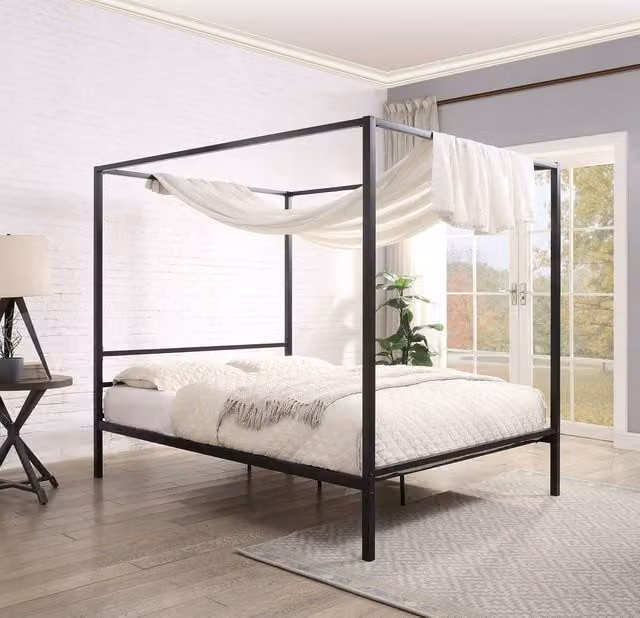 Crazy Price Beds Ltd Chalfont Four Poster Metal Bed in Black, Small Double (W/D: 120 x 200 cm) – 1