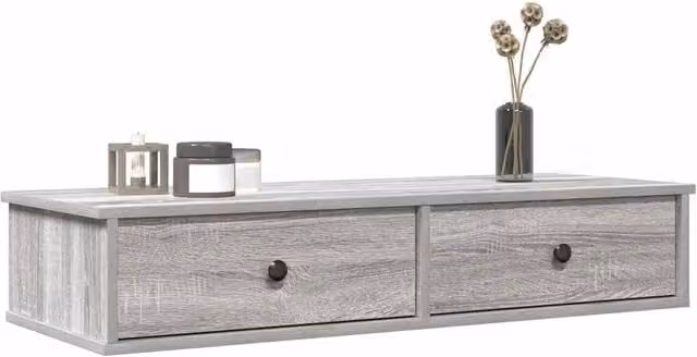 Berkfield Home Wall Shelf with Drawers in Grey Sonoma, W: 100 cm, D: 37.5 cm, H: 19 cm