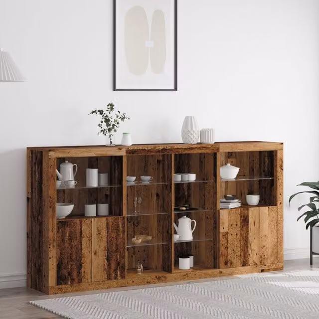 Berkfield Home Rustic Brown Sideboard with Integrated LED Lights, W/D/H: 202 x 37 x 100 cm – 1