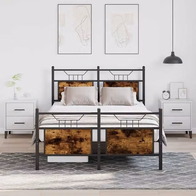 Berkfield Home Small Double Bed Frame in Smoked Oak and Brown Engineered Wood, W/D/H: 120 x 200 cm – 1