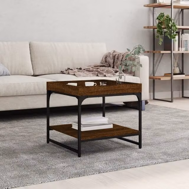 Berkfield Home Square Coffee Table in Brown Oak, W/D/H: 49.5 x 49.5 x 45 cm – 1