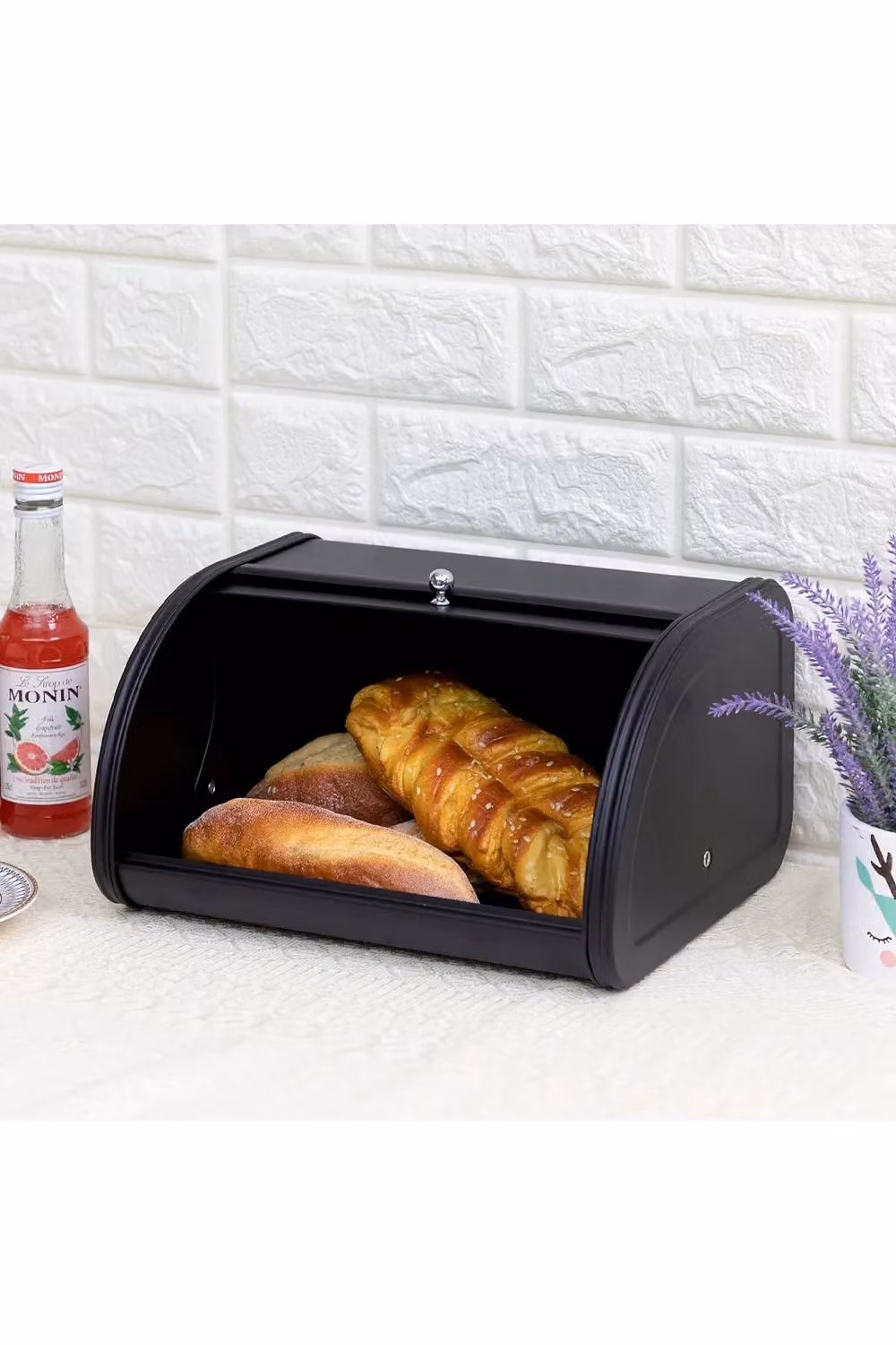 Living and Home Metal Roll Top Bread Container Storage Bin, Black – 3