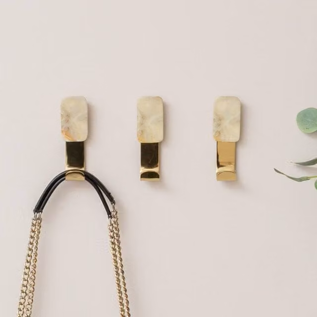 Melody Maison Set of 3 Cream and Gold Marble Wall Hooks