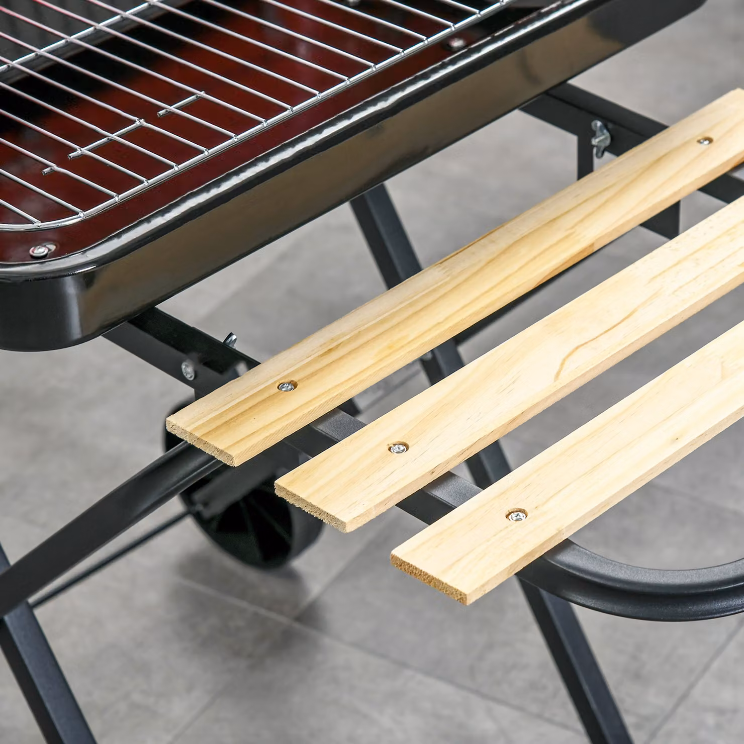 Outsunny Foldable Charcoal Barbecue Trolley Grill with Wheels in Black and Red – 9