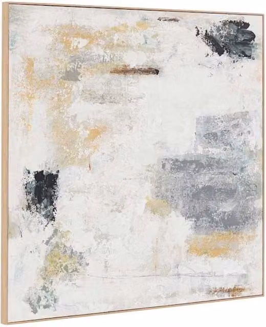 Gallery Direct White Noise Abstract Square Framed Canvas Wall Art in Soft White