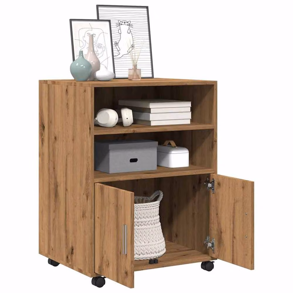 Berkfield Home Artisan Oak Rolling Cabinet in Brown, W/D/H: 60 x 48 x 81 cm – 3