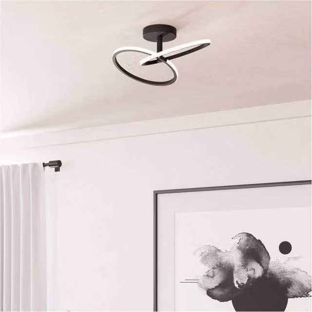 Loops Black LED Ring Ceiling Light with Semi Flush Minimalist Design