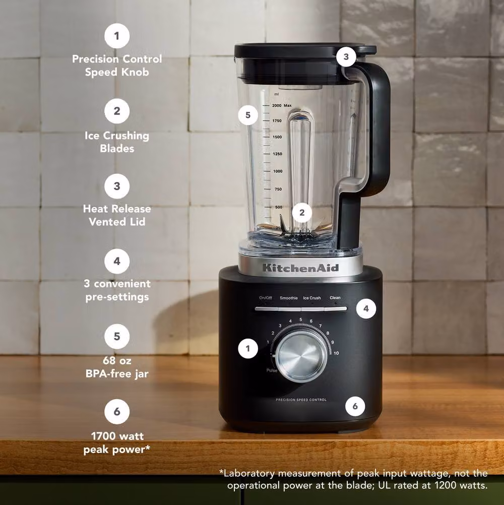 KitchenAid Pure Power Blender in Black with 2L BPA-Free Jug – 3
