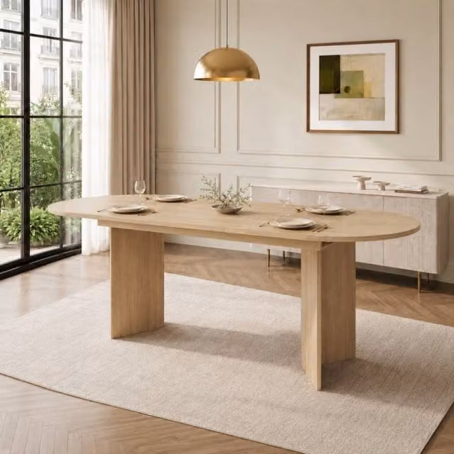 Rolipo Modern Oval Extendable Dining Table in Brown Oak Finish, Seats 4-6 Adults