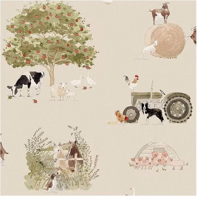 Sophie Allport Farm Friends Hambleton Sage Wallpaper in Green, W: 52 cm
