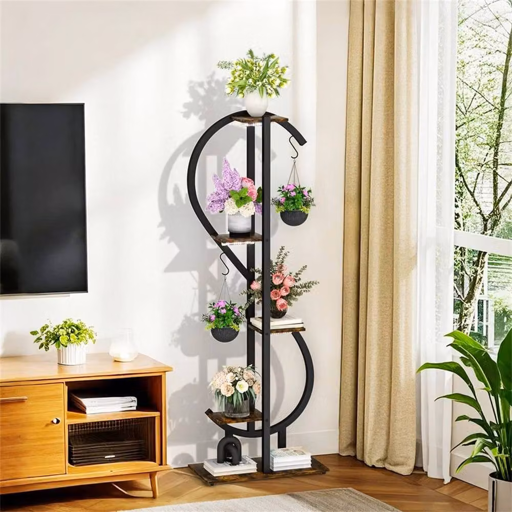 EONLION Brown Metal Plant Stand with Integrated Grow Light for Herbs and Indoor Plants – 3