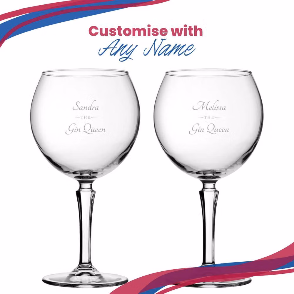 Uniqueful Personalised Hudson Gin Balloon Cocktail Glass with The Gin Queen Design in Clear Glass – 3