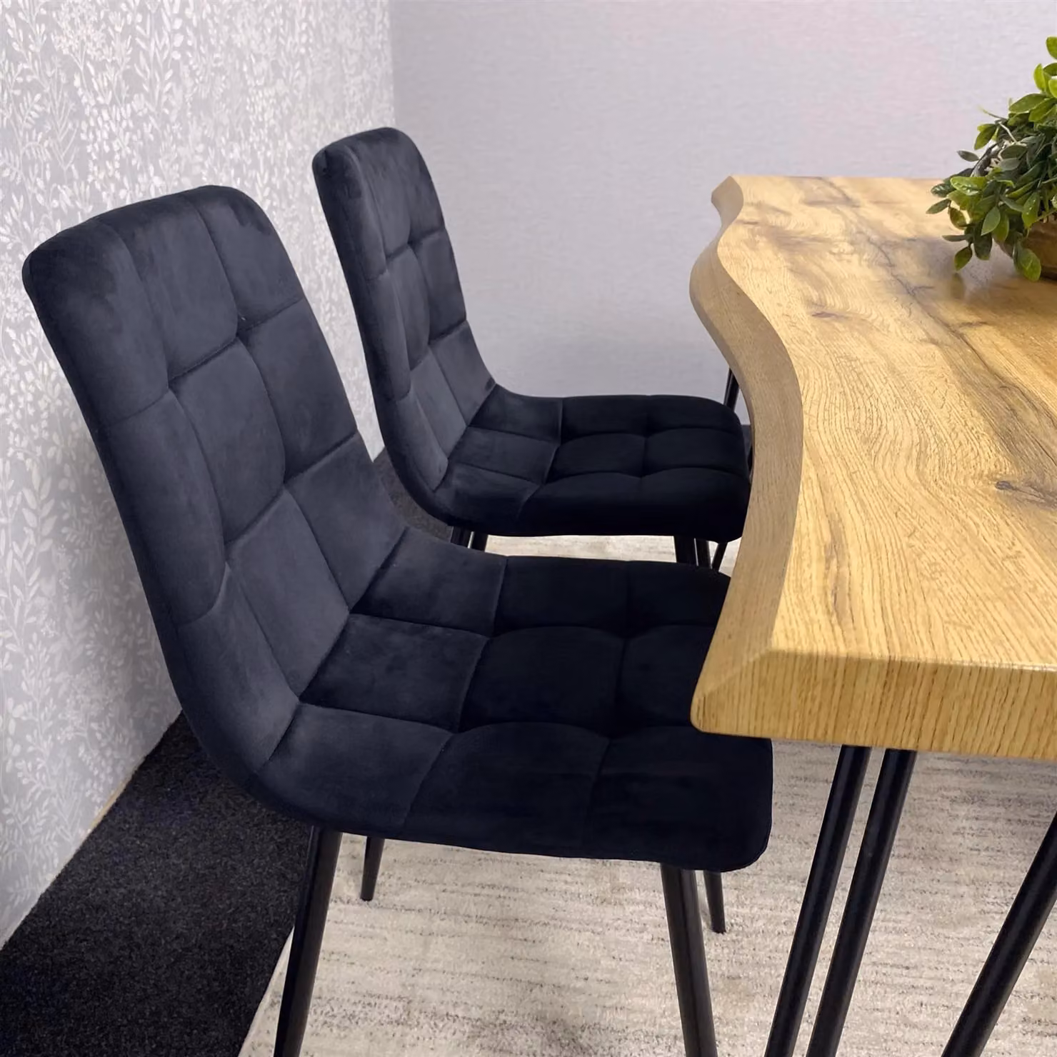 KOSY KOALA Dining Table and 6 Black Velvet Chairs Set, Brown Wood and Metal Rectangular Live Edge Table, W/D/H: 177 x 77 x 75 cm – 7