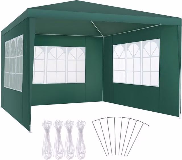 tectake Gazebo Barinas Green with 3 Side Panels and Windows, W/D/H: 300 x 300 x 250 cm – 1