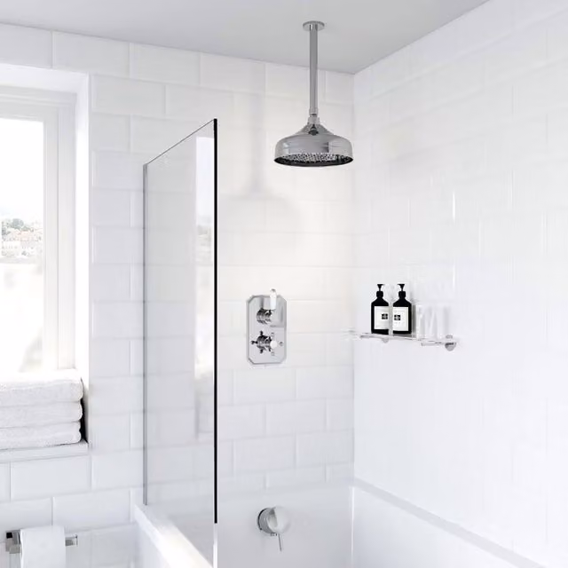 Bathwell Thermostatic Concealed Dual Head Mixer Shower and Bath Filler Set, Chrome, Width: 34.7 cm