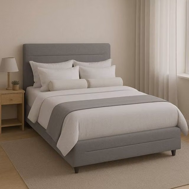 Furniture Maxi Cibor Double Bed Frame in Grey with 2 Drawers and Upholstered Solid Wood Design