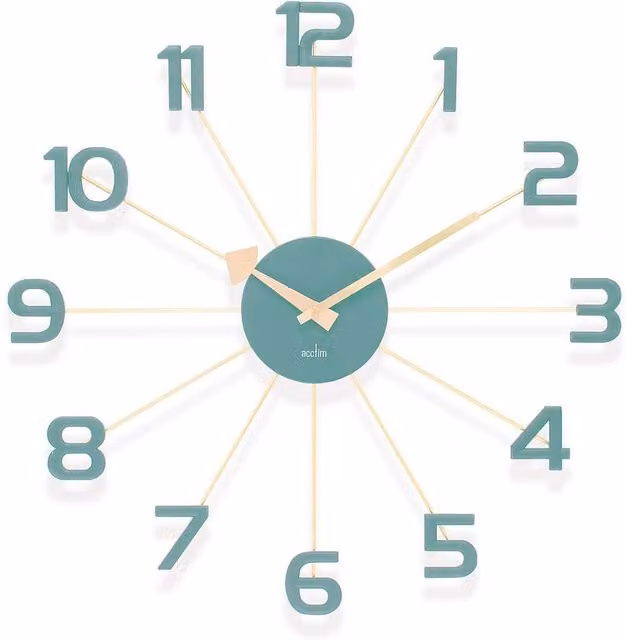 Acctim Astraea Large Round Quartz Wall Clock in Green and Black with Metal Spokes, Diameter: 50 cm