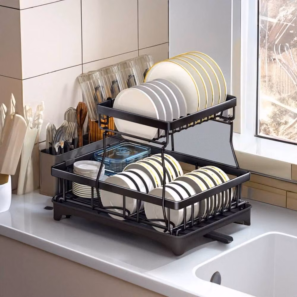 Kelvenix Black Two-layer Metal Dish Rack Storage Rack, W/D/H: 49 x 34 x 30 cm – 5