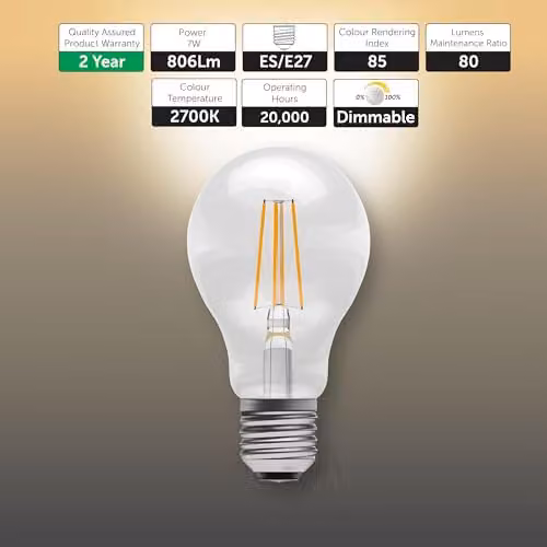 BELL Lighting E27 Dimmable LED Filament GLS Globe Bulbs, Warm White, 7W, Pack of 6 – 2