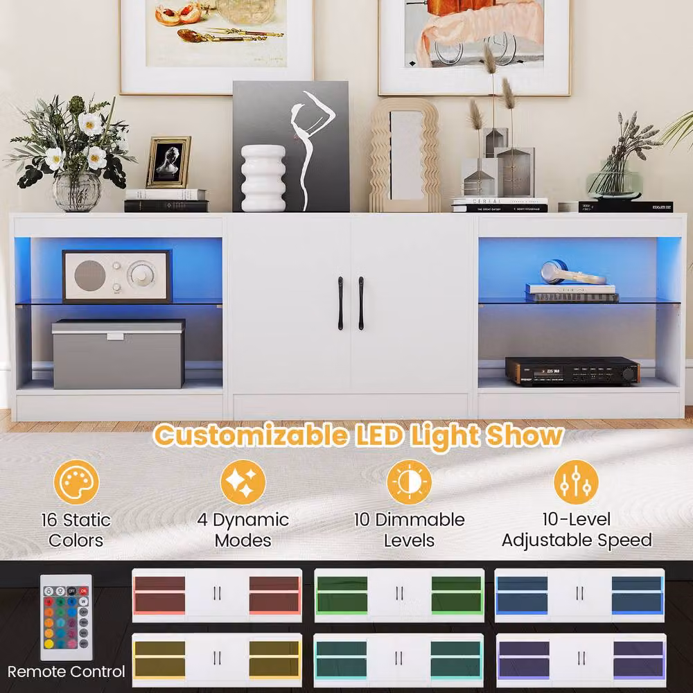 Costway 3-in-1 Modular TV Stand and Entertainment Centre for up to 85 inch TVs with LED Lights in White – 3