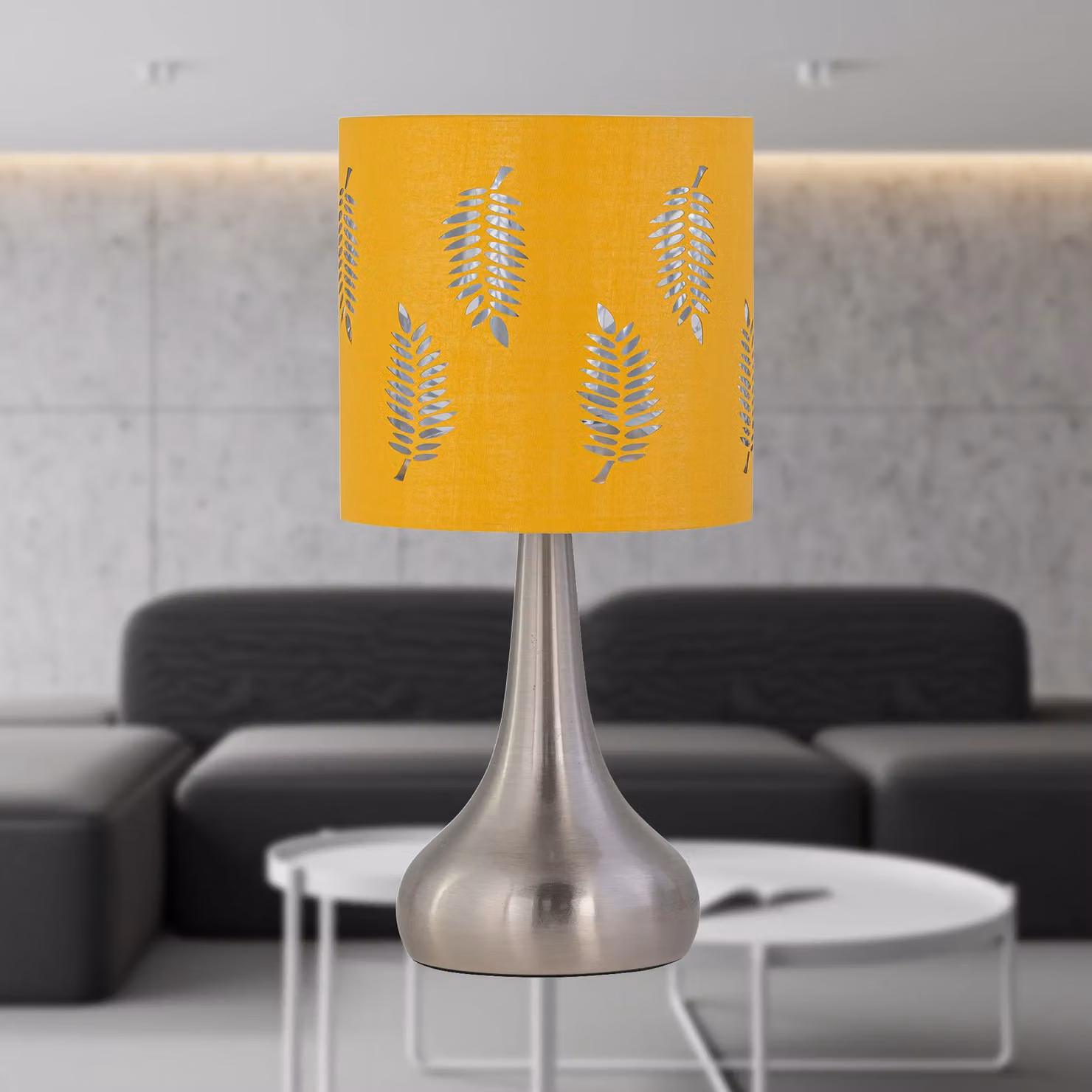 First Choice Lighting Romana Brushed Chrome Touch Table Lamp with Ochre Fabric Shade – 2