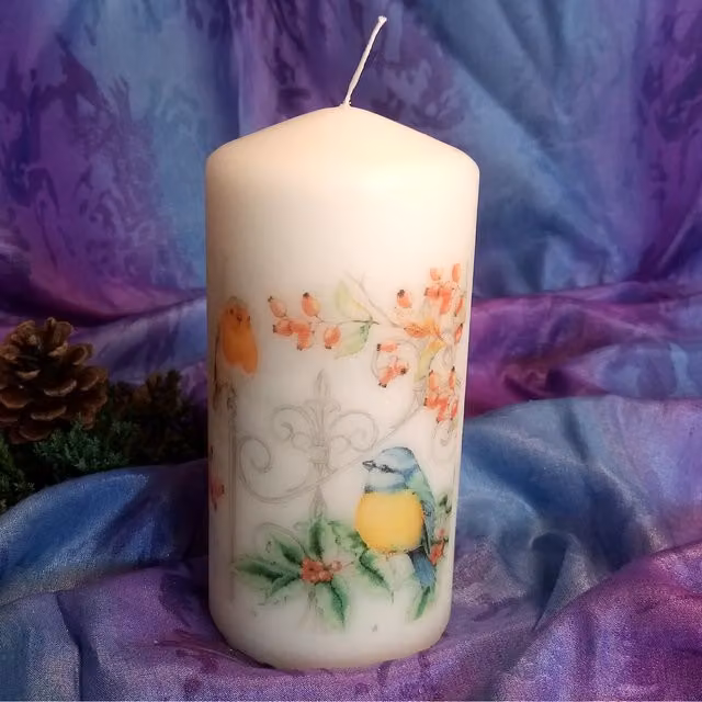 Viki White Christmas Pillar Candle with Robin Design