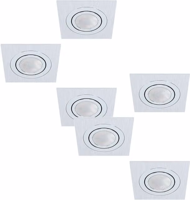 Loops Square Brushed Aluminium Flush Ceiling Downlight, Silver, GU10 5W