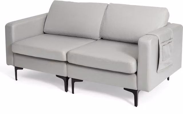 Costway Modern Upholstered 2-3 Seater Sofa in Grey with Padded Cushions and Metal Frame