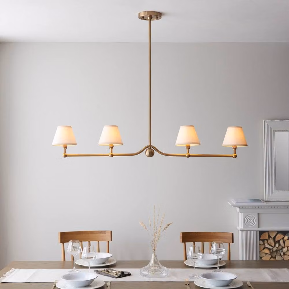 Netlighting Santiago Pendant Light with White Fabric Ivy Shade and Gold Brass Finish, 16 cm, 4x B22 – 2